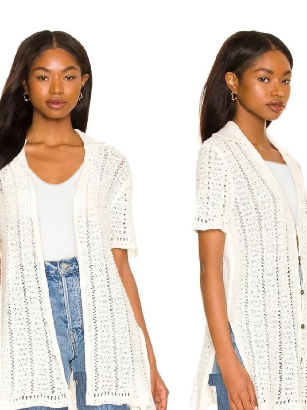 Free People Soda Pop Crochet Open Knit Cardigan Coverup in ivory- Sz: XS